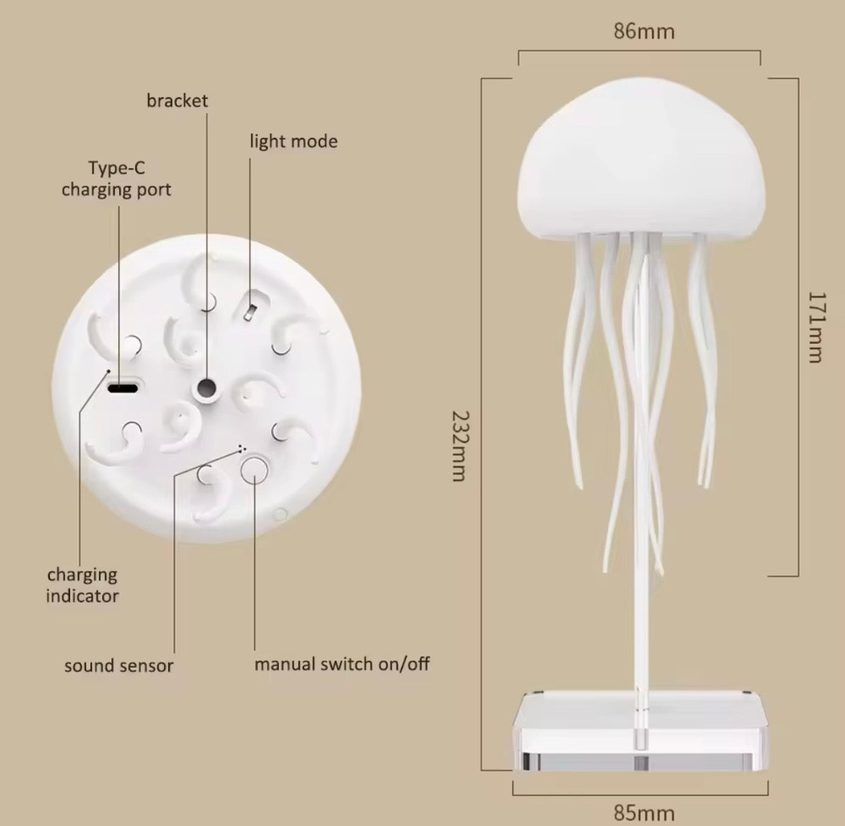 Rechargeable Jellyfish LED Night Light – Color Changing Floating Mood Lamp