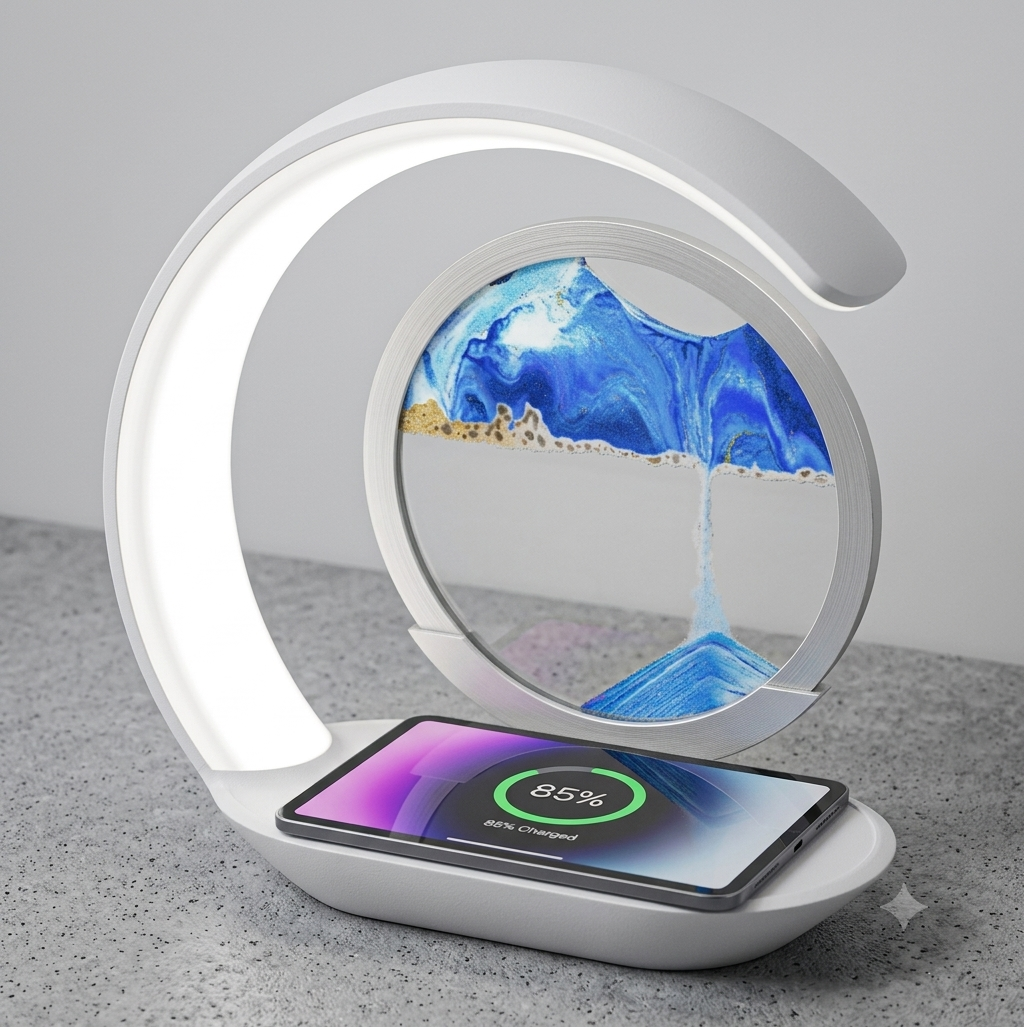 3D Moving Sand Art LED Lamp with Wireless Charging
