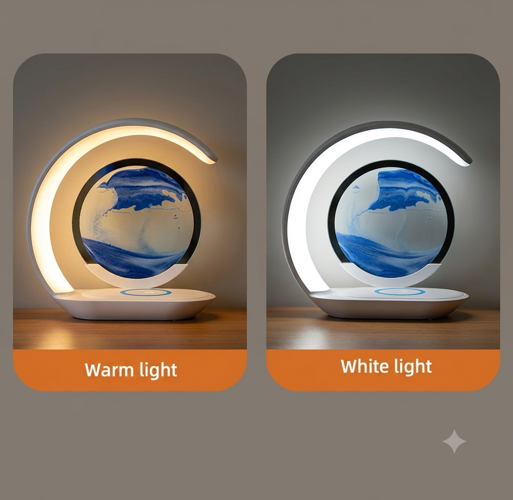 3D Moving Sand Art LED Lamp with Wireless Charging