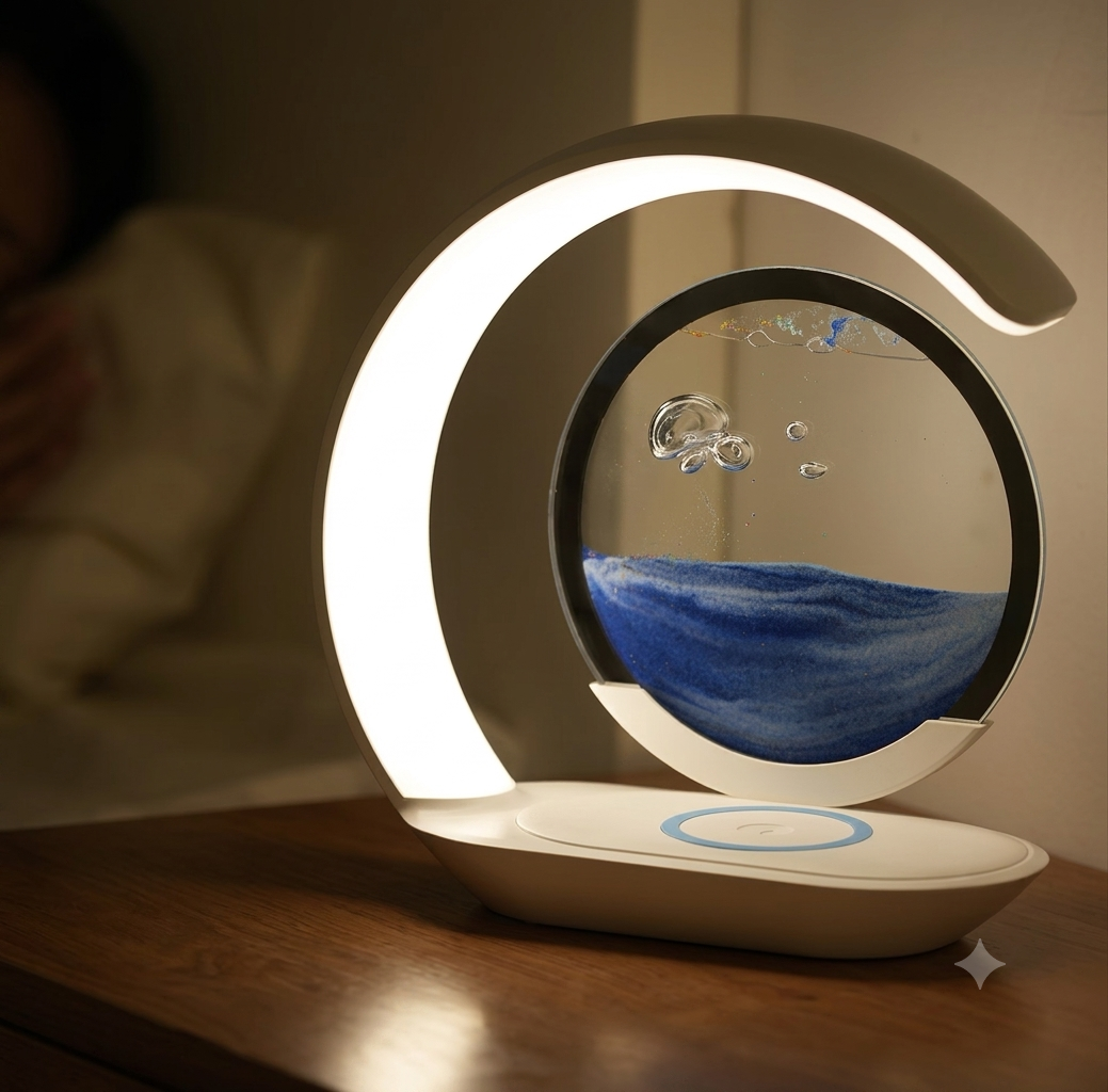 3D Moving Sand Art LED Lamp with Wireless Charging