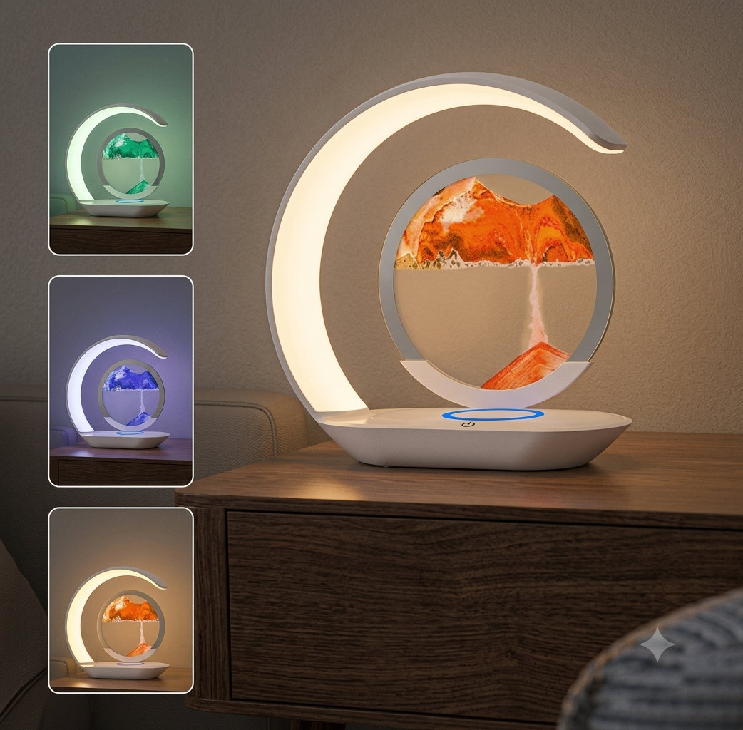 3D Moving Sand Art LED Lamp with Wireless Charging