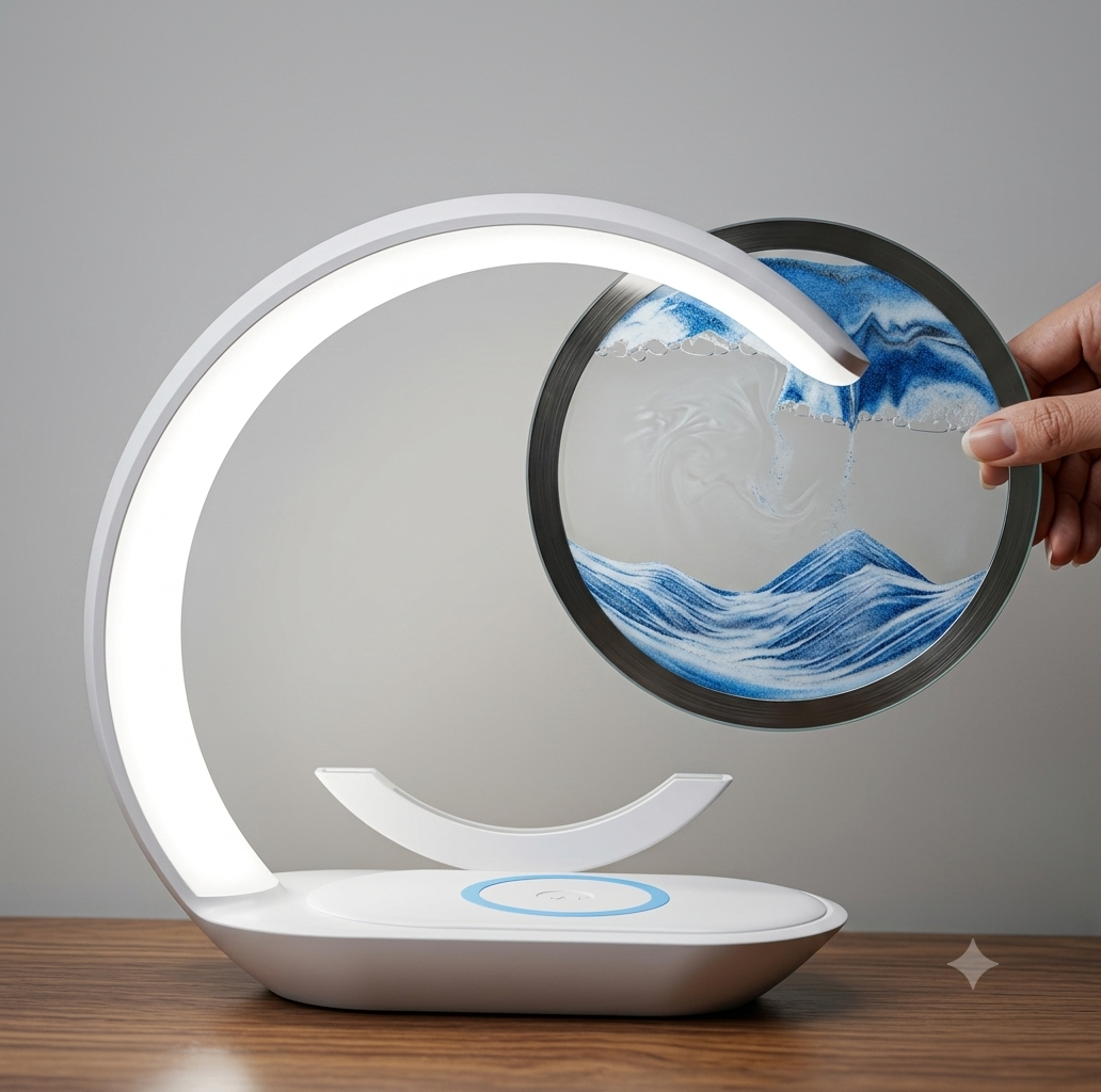 3D Moving Sand Art LED Lamp with Wireless Charging