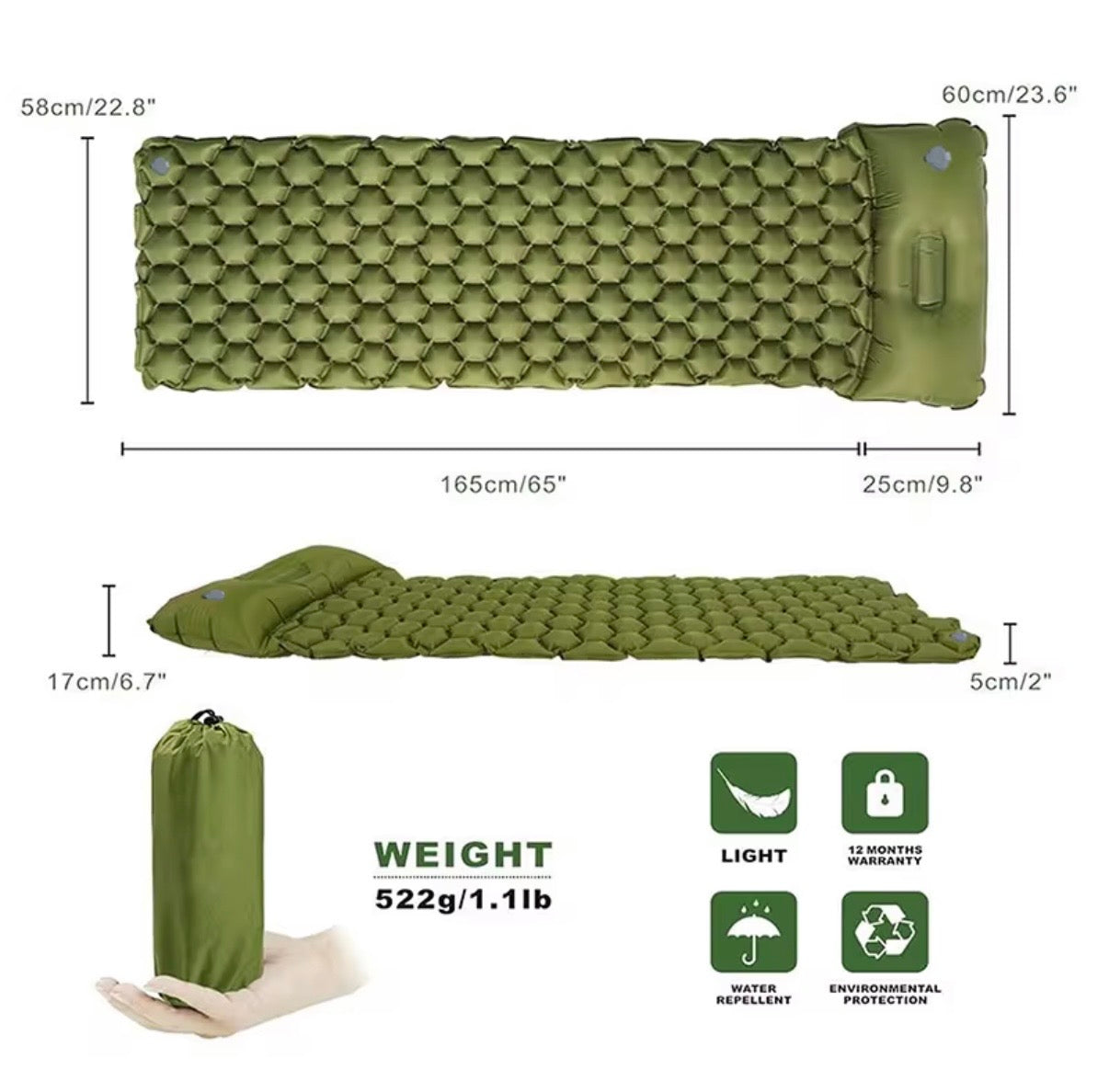 Ultra-Comfort Inflatable Camping Pad with Built-in Foot Pump