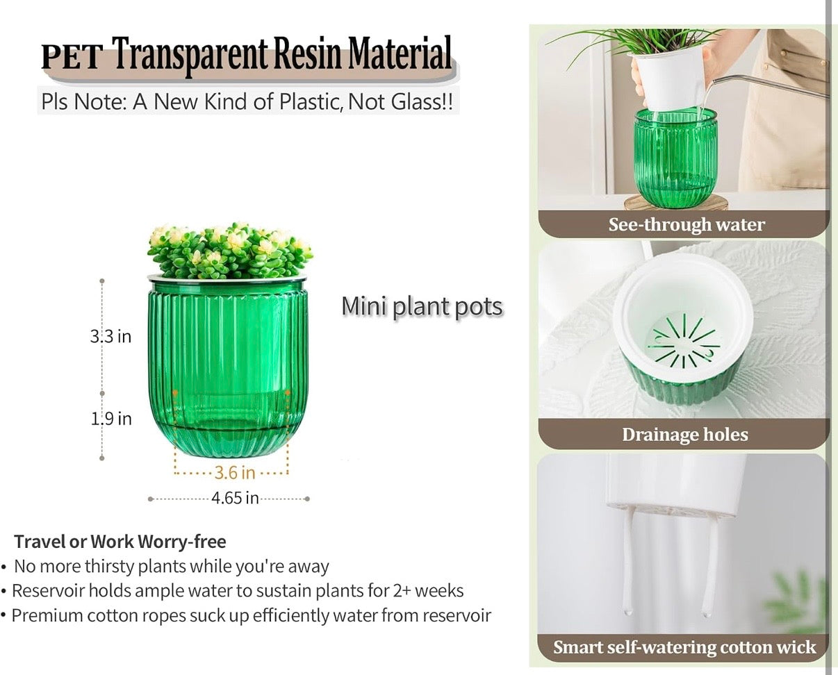 Self Watering Plant Pots for Indoor Flower Pots, 6.5 Inch 2 Pack Planters Plant Pots Indoor with Drainage