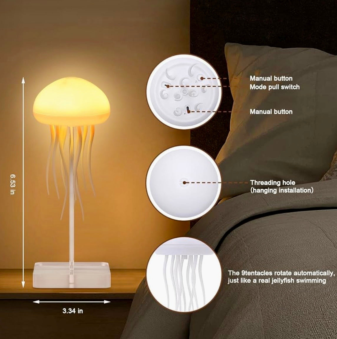 Rechargeable Jellyfish LED Night Light – Color Changing Floating Mood Lamp